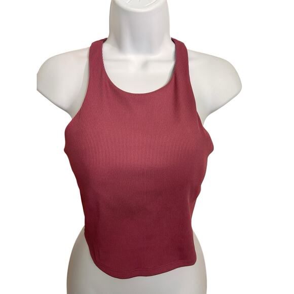 All In Motions Light Support Ribbed Flex Cropped Sports Bra Sz L Rose Red - Picture 3 of 5